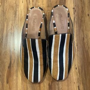 Madewell black and gold striped mules